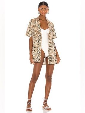 NWOT Faithfull the Brand Charlita Linen Shirt Dress in Wyldie Animal size XS